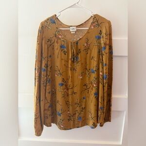 New Daytrip BKE Women's Mustard Yellow Floral Long Sleeve Boho Peasant Top XL